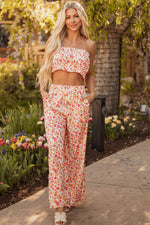 Load image into Gallery viewer, Pink Boho Floral Bandeau Top and High Waist Wide Leg Pants Set - Fashion Queen -  11
