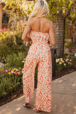 Load image into Gallery viewer, Pink Boho Floral Bandeau Top and High Waist Wide Leg Pants Set - Fashion Queen -  12
