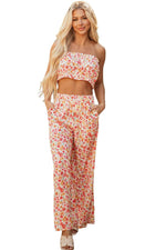Load image into Gallery viewer, Pink Boho Floral Bandeau Top and High Waist Wide Leg Pants Set - Fashion Queen -  19
