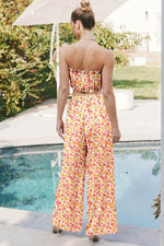 Load image into Gallery viewer, Pink Boho Floral Bandeau Top and High Waist Wide Leg Pants Set - Fashion Queen -  2

