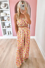Load image into Gallery viewer, Pink Boho Floral Bandeau Top and High Waist Wide Leg Pants Set - Fashion Queen -  3
