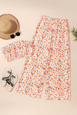 Load image into Gallery viewer, Pink Boho Floral Bandeau Top and High Waist Wide Leg Pants Set - Fashion Queen -  4
