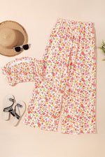 Load image into Gallery viewer, Pink Boho Floral Bandeau Top and High Waist Wide Leg Pants Set - Fashion Queen -  5
