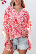 Load image into Gallery viewer, Pink Boho Floral V Neck Kimono Style Blouse - Fashion Queen -  10
