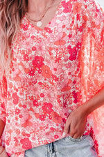 Load image into Gallery viewer, Pink Boho Floral V Neck Kimono Style Blouse - Fashion Queen -  11
