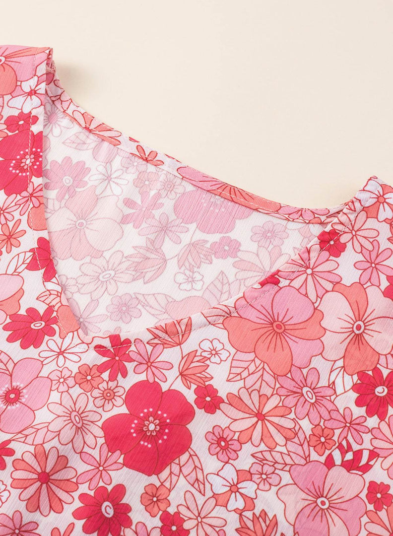 Pink Boho Floral V Neck Kimono Style Blouse - Fashion Queen -  13