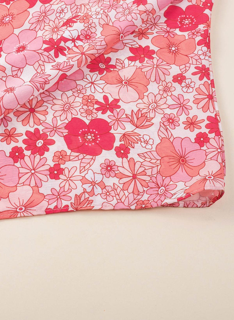 Pink Boho Floral V Neck Kimono Style Blouse - Fashion Queen -  14