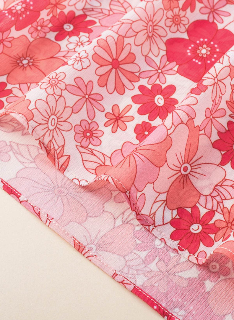 Pink Boho Floral V Neck Kimono Style Blouse - Fashion Queen -  15