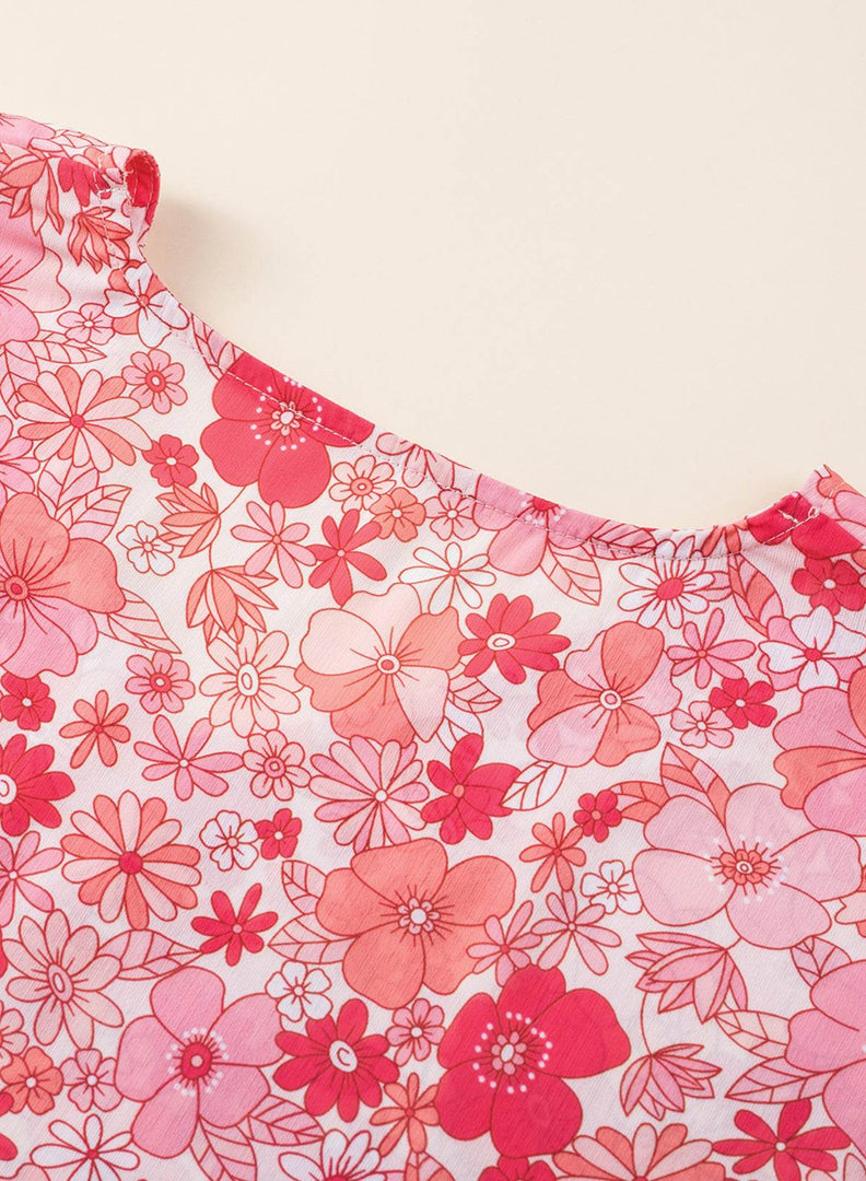 Pink Boho Floral V Neck Kimono Style Blouse - Fashion Queen -  16