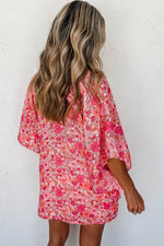 Load image into Gallery viewer, Pink Boho Floral V Neck Kimono Style Blouse - Fashion Queen -  2
