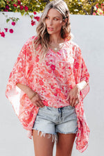 Load image into Gallery viewer, Pink Boho Floral V Neck Kimono Style Blouse - Fashion Queen -  6
