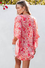 Load image into Gallery viewer, Pink Boho Floral V Neck Kimono Style Blouse - Fashion Queen -  7
