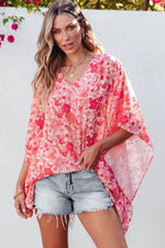 Load image into Gallery viewer, Pink Boho Floral V Neck Kimono Style Blouse - Fashion Queen -  9

