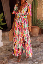 Load image into Gallery viewer, Pink Boho Tie-dye Print V Neck Maxi Dress - Fashion Queen -  1

