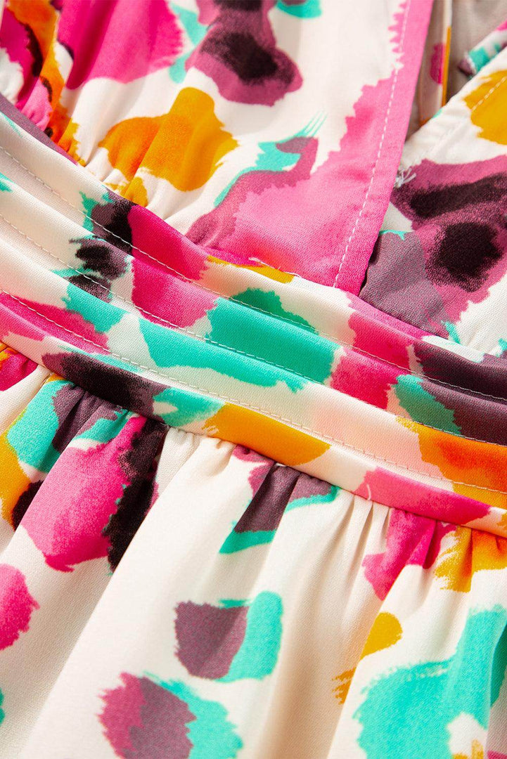 Pink Boho Tie-dye Print V Neck Maxi Dress - Fashion Queen -  16