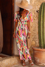 Load image into Gallery viewer, Pink Boho Tie-dye Print V Neck Maxi Dress - Fashion Queen -  3
