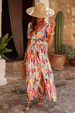 Load image into Gallery viewer, Pink Boho Tie-dye Print V Neck Maxi Dress - Fashion Queen -  4
