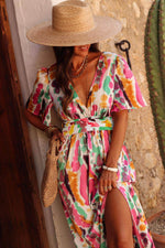 Load image into Gallery viewer, Pink Boho Tie-dye Print V Neck Maxi Dress - Fashion Queen -  6

