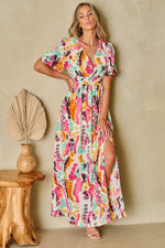 Load image into Gallery viewer, Pink Boho Tie-dye Print V Neck Maxi Dress - Fashion Queen -  7
