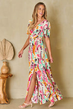 Load image into Gallery viewer, Pink Boho Tie-dye Print V Neck Maxi Dress - Fashion Queen -  9
