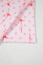 Load image into Gallery viewer, Pink Bow Knot Polka Dot Print Short Sleeve Top Lounge Set - Fashion Queen -  10

