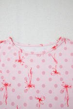 Load image into Gallery viewer, Pink Bow Knot Polka Dot Print Short Sleeve Top Lounge Set - Fashion Queen -  13

