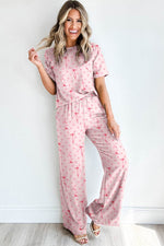 Load image into Gallery viewer, Pink Bow Knot Polka Dot Print Short Sleeve Top Lounge Set - Fashion Queen -  3
