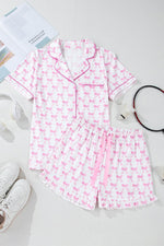Load image into Gallery viewer, Pink Bowknot Printed Short Sleeve and Ruffled Shorts Pajama Set - Fashion Queen -  12

