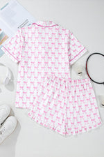 Load image into Gallery viewer, Pink Bowknot Printed Short Sleeve and Ruffled Shorts Pajama Set - Fashion Queen -  13
