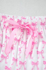 Load image into Gallery viewer, Pink Bowknot Printed Short Sleeve and Ruffled Shorts Pajama Set - Fashion Queen -  16
