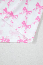 Load image into Gallery viewer, Pink Bowknot Printed Short Sleeve and Ruffled Shorts Pajama Set - Fashion Queen -  18

