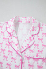 Load image into Gallery viewer, Pink Bowknot Printed Short Sleeve and Ruffled Shorts Pajama Set - Fashion Queen -  22
