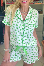 Load image into Gallery viewer, Pink Bowknot Printed Short Sleeve and Ruffled Shorts Pajama Set - Fashion Queen -  4
