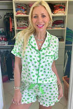 Load image into Gallery viewer, Pink Bowknot Printed Short Sleeve and Ruffled Shorts Pajama Set - Fashion Queen -  5
