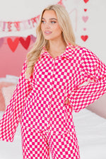Load image into Gallery viewer, Pink Checkered Buttoned Shirt and High Waist Pants Pajama Set - Fashion Queen -  10
