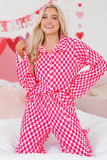 Load image into Gallery viewer, Pink Checkered Buttoned Shirt and High Waist Pants Pajama Set - Fashion Queen -  15
