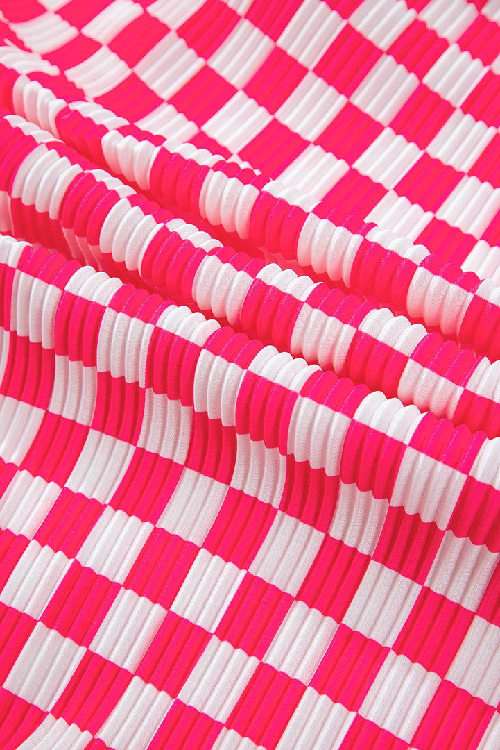 Pink Checkered Buttoned Shirt and High Waist Pants Pajama Set - Fashion Queen -  19