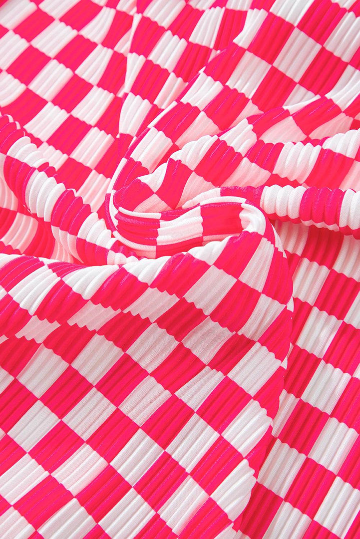 Pink Checkered Buttoned Shirt and High Waist Pants Pajama Set - Fashion Queen -  20