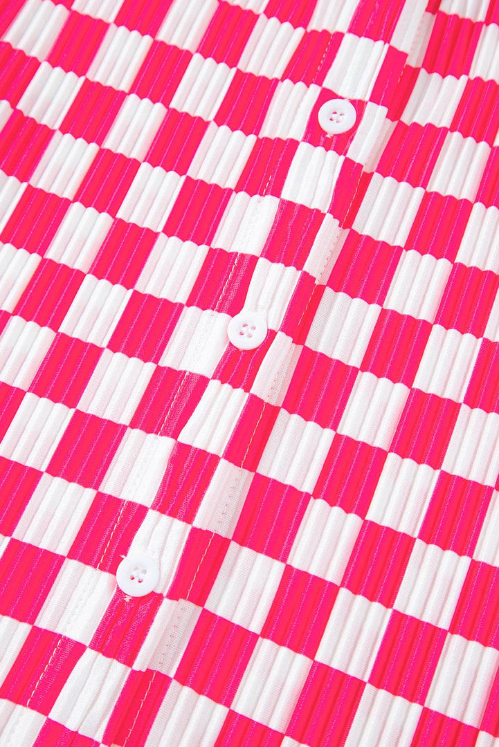 Pink Checkered Buttoned Shirt and High Waist Pants Pajama Set - Fashion Queen -  22
