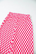 Load image into Gallery viewer, Pink Checkered Buttoned Shirt and High Waist Pants Pajama Set - Fashion Queen -  24
