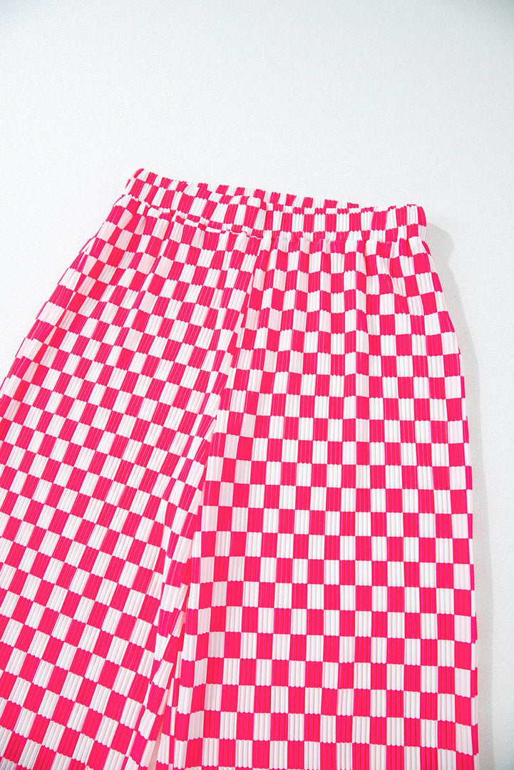Pink Checkered Buttoned Shirt and High Waist Pants Pajama Set - Fashion Queen -  24