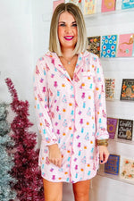 Load image into Gallery viewer, Pink Christmas Twinkle Tree Print Shirt Sleep Dress - Fashion Queen -  6

