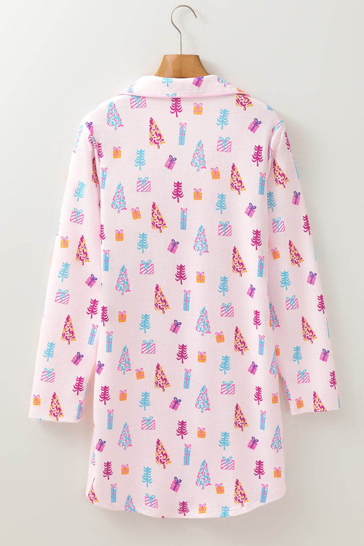 Pink Christmas Twinkle Tree Print Shirt Sleep Dress - Fashion Queen -  8