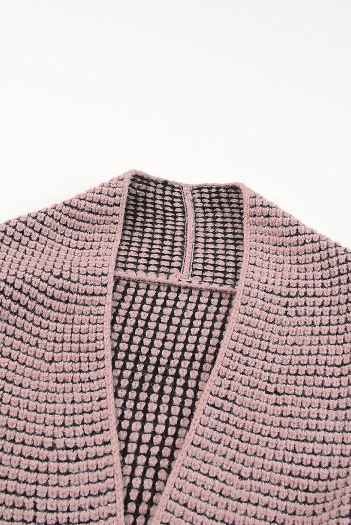 Pink Chunky Waffle Knit Oversized Collar Cardigan - Fashion Queen -  10