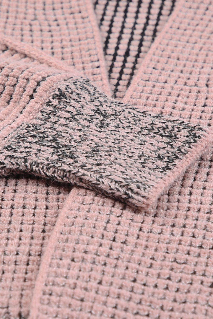Pink Chunky Waffle Knit Oversized Collar Cardigan - Fashion Queen -  12