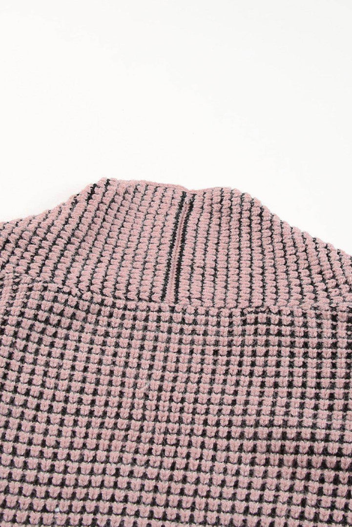 Pink Chunky Waffle Knit Oversized Collar Cardigan - Fashion Queen -  13