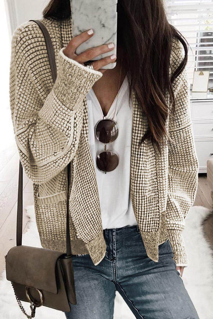 Pink Chunky Waffle Knit Oversized Collar Cardigan - Fashion Queen -  26