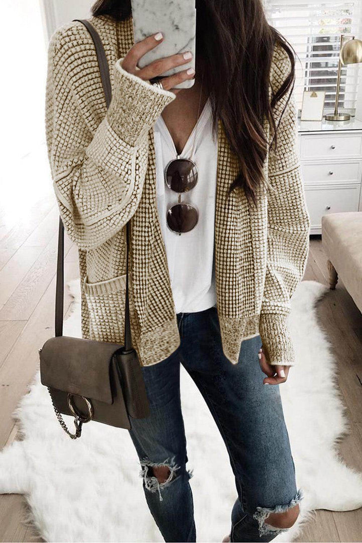 Pink Chunky Waffle Knit Oversized Collar Cardigan - Fashion Queen -  27