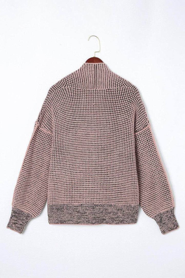 Pink Chunky Waffle Knit Oversized Collar Cardigan - Fashion Queen -  3