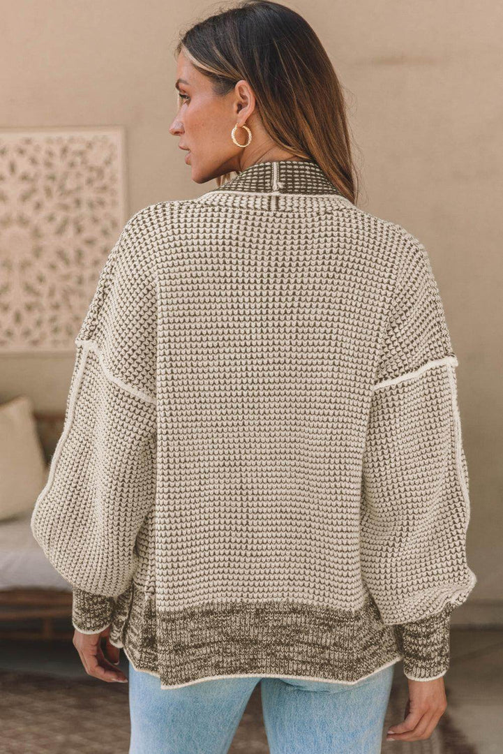 Pink Chunky Waffle Knit Oversized Collar Cardigan - Fashion Queen -  8
